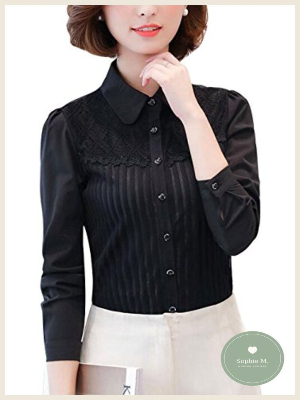 Victorian Pleated Button Down Shirt Long Sleeve Stretch Blouse